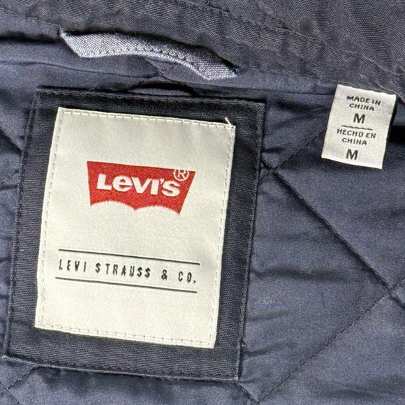 Levis Quilted Shirt Jacket Men Medium Navy Zip Snap Barn Coat Shacket Cotton - Picture 4 of 17